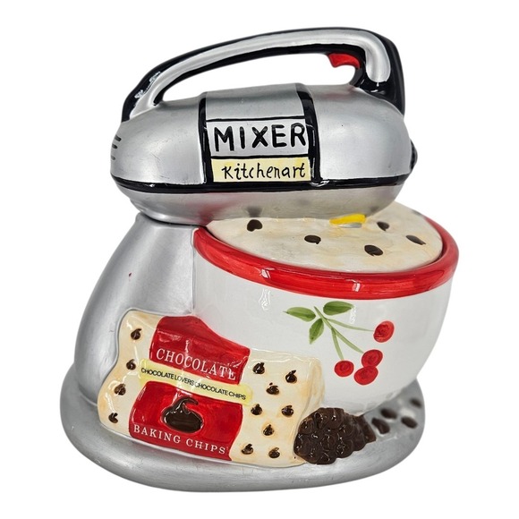 Vintage Ambiance Hand Painted Cookie Jar Kitchen Art Mixer Ceramic Lidded